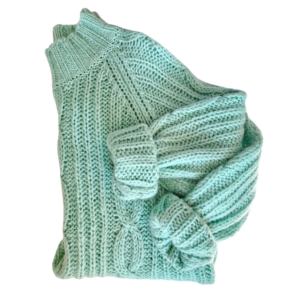 Vintage Anthro Chunky Cable Knit Sweater Dress Green Oversized‎ Retro 90s Size S